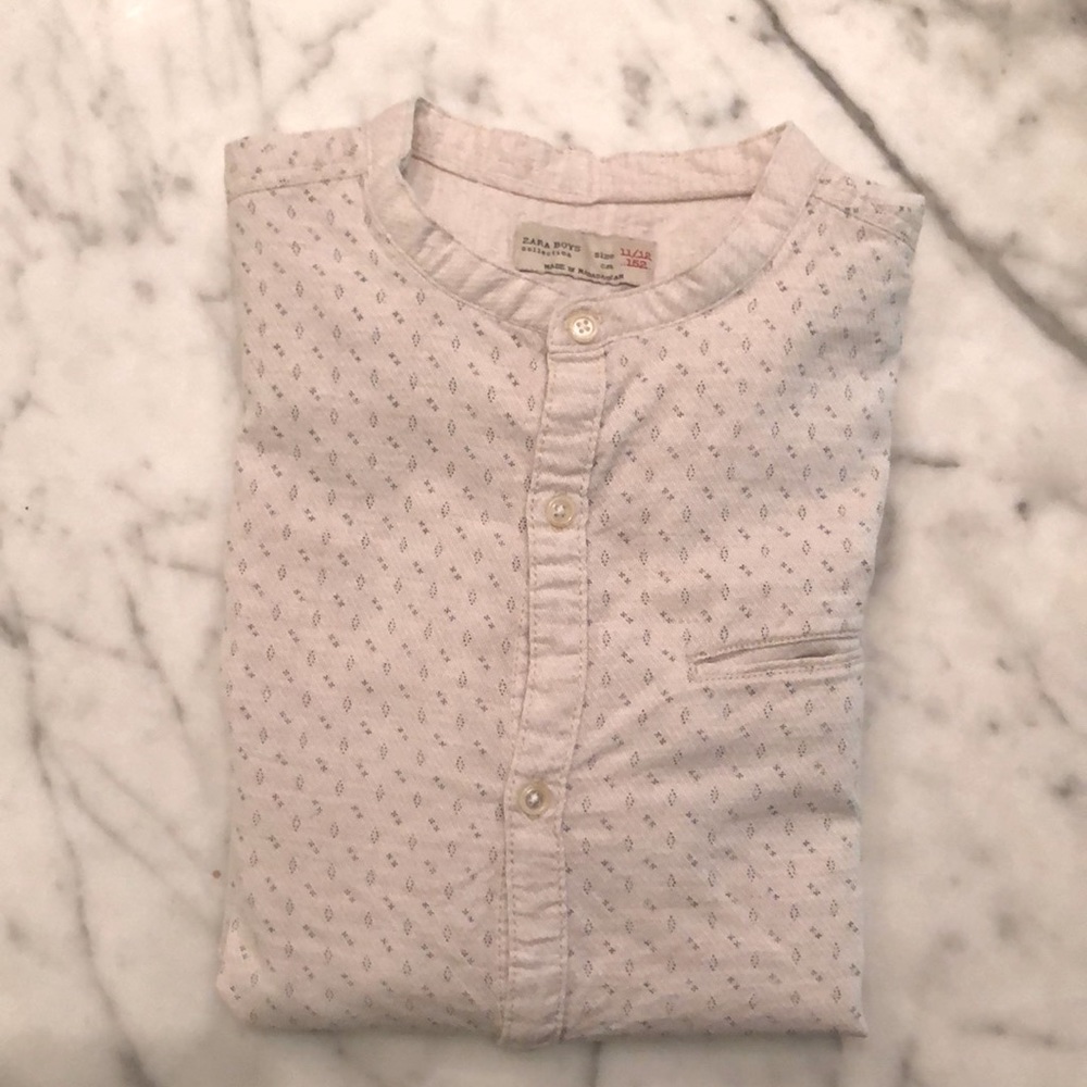 Zara Boys size 11/12 mandarin collar l/s button down shirt.